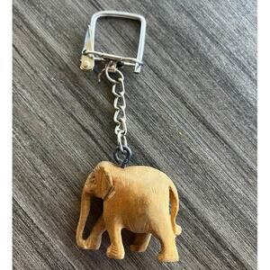 Vintage Hand Carved Wooden Elephant Keychain Boho Granola Gorpcore Charm Key